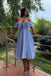 Simple Blue Off the Shoulder Tulle Tea Length Short Prom Dresses, Homecoming Dresses OM0192