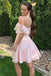 Light Pink Off The Shoulder Short Lace Homecoming Dress, Cute A line Prom Gowns OMH0230