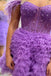 Off the Shoulder Lavender Tulle Beads Tiered Short Homecoming Dress, Mini Party Dress OMH0252