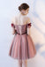 A Line Tulle Red Off the Shoulder Homecoming Dress with Appliques Flowers Mini Dress OMH0139
