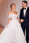 Unique A Line Off the Shoulder White V neck Tulle Beach Wedding Dress, Bridal Dresses OW0098
