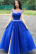 A-line Cap Sleeves Royal Blue Long Prom Dresses Beaded Evening Dresses PDR65