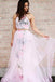 A Line Halter Sleeveless Floor Length Floral Pink Prom Dresses PDJ32