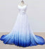 Ombre White and Blue Sweetheart Lace Prom Dress, Wedding Dresses with Flowers OM0088