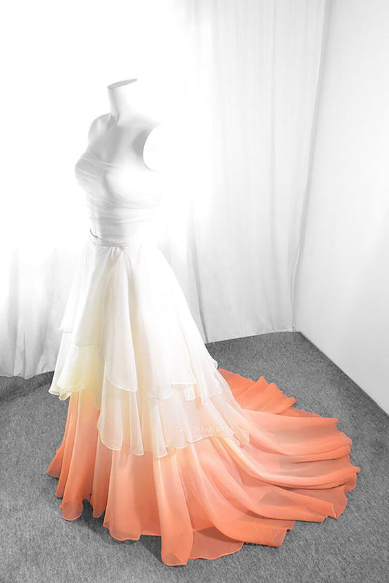 Elegant A Line Ombre Chiffon Orange and Blue Strapless Prom Wedding Dresses trendtydresses Elegant A Line Ombre Chiffon Orange and Blue Strapless Prom Wedding Dresses trendtydresses