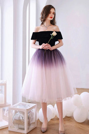 Simple A Line Off the Shoulder Ombre Tulle Short Prom Dress, Homecoming Dresses OMH0188