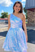One Shoulder Blue Sequins Homecoming Dresses with Pockets, Short Party Dress OMH0235