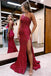 Glitter Mermaid Burgundy One Shoulder Sequins Long Prom Dress With Open Back OM0353
