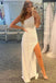 One Shoulder Mermaid Side Slit Prom Dresses, Shiny White Formal Evening Dresses OM0068