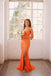 Sparkly Mermaid Spaghetti Straps Orange Prom Dresses With Slit, Sequins V Neck Party Dress OM0343