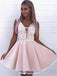 Pink Appliqued A Line Homecoming Dresses V Neck Short Hoco Dress PDO9