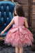 Cute A line Pink Tulle Appliques Little Girls' Dresses, Short Straps Flower Girl Dresses OMF0002