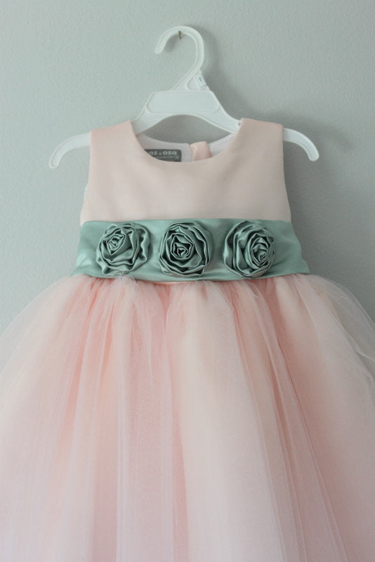 Princess Blush Pink Tulle Round Neck Flower Girl Dresses with Appliques, Cute Girl Dress OMF0003