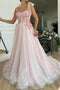 A line Pink Tulle Hand Made Flowers Sweetheart Long Prom Dresses, Evening Dress OM0311
