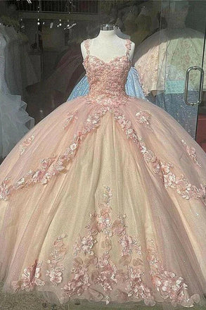 Ball Gown Tulle Hand Made Flowers Sweet 16 Dresses, Long Quinceanera Dresses OM0295