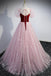 A line Half Sleeves Pink V Neck Prom Dresses with Lace up, Formal Evening Dresses OM0187