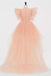 Pretty Tulle V-Neck Ruffles Pink Long Prom Dresses High Low Party Homecoming Dress OMH0153