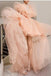 Pretty Tulle V-Neck Ruffles Pink Long Prom Dresses High Low Party Homecoming Dress OMH0153
