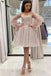 A line Pink V Neck Tulle Short Homecoming Dresses, Sparkly Graduation Dresses OMH0116