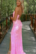 Mermaid Sequined Spaghetti Straps Long Prom Dresses, Shiny Pink Formal Evening Dress OM0177