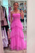 New Style A line Hot Pink Spaghetti Straps Prom Dresses With Ruffles OM0077