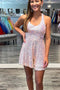 Sparkle A Line Pink Sequins Short Homecoming Dresses, Scoop Mini Cocktail Dress OMH0237