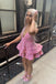 Sparkly A line Pink Sequins Halter V Neck Homecoming Dresses, Sweet 16 Dresses OMH0242