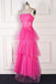 Hot Pink A Line Spaghetti Straps Tulle Prom Graduation Dresses, Party Dresses OM0169