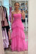 Hot Pink A Line Spaghetti Straps Tulle Prom Graduation Dresses, Party Dresses OM0169