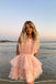 A Line Pink Strapless Tiered Tulle Homecoming Dress With Layers, Graduation Dresses OMH0078
