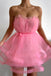 Tulle A-Line Short Party Dress, Strapless Homecoming Dresses, Cute Cocktail Dress OMH0084