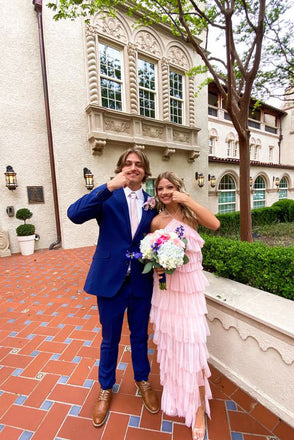 A Line Pink Halter Tulle Long Prom Dress, Layers Sleeveless Unique Dance Dresses OM0329