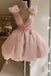 A line V neck Pink Tulle Homecoming Dresses with Beading Short Mini Cocktail Dresses OMH0007