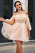 Vintage A line Pink Spaghetti Straps Puffy Sleeves Tulle Homecoming Dresses with Appliques OMH0058