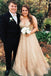 A Line Gold Lace Formal Prom Dresses Long Prom Dresses PDO86