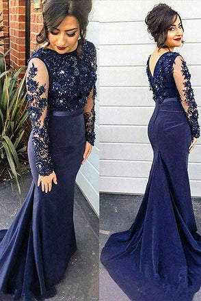 Trumpet/Mermaid Lace Appliques Blue Long Sleeves Plus Size Dresses PDF45