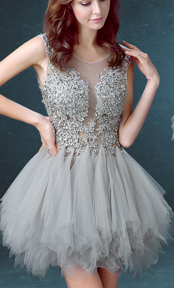 Tulle Scoop Unique Junior Homecoming Dress with appliques,Graduation Dress PDN99