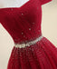 Burgundy A Line Off the Shoulder Beads Long Prom Dress PDI52