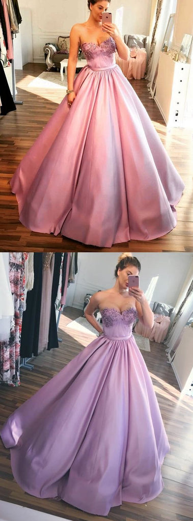 Unique Pink Sweetheart Modest Ball Gown Prom Dress With Beading PDF65