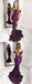 New Arrival Mermaid Off-the-Shoulder Sweep Train Grape Prom Dress with Ruched PDF56