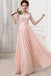 Half Sleeves Pink Lace Chiffon Bridesmaid Dresses,Simple Prom Dresses PDO82