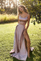 A-Line Sexy Slit Backless Cheap Straps Long Simple Prom Dress PDI91