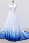 Ombre White and Blue Sweetheart Lace Prom Dress, Wedding Dresses with Flowers OM0088