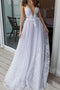 White Deep V Neck Beach Wedding Dresses Spaghetti Straps Lace Bridal Dresses PDP89