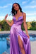 Stunning Purple Spaghetti Straps V neck Prom Dresses with Slit, Evening Dresses OM0131