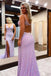 Lilac Mermaid Sequined V neck Open Back Prom Dresses with Slit, Party Dresses OM0167