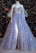 Charming Light Purple Tulle Sweetheart Strapless A line Prom Dresses with Slit Stars OM0157