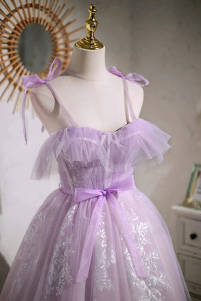Light Purple Tulle Homecoming Dress With Bowknot, Mini Prom Graduation Dresses OMH0104