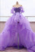 High Low Purple Off the Shoulder Tulle Sweetheart Prom Dresses, Evening Dresses OM0190