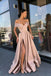 Elegant Off the Shoulder Party Gown Satin Sexy Prom Dress High Slit PDK4
